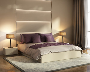 Contemporary beige and violet hotel luxury bedroom