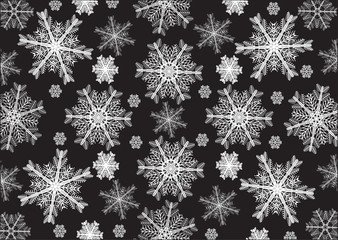 Fototapeta na wymiar White snowflakes, black background