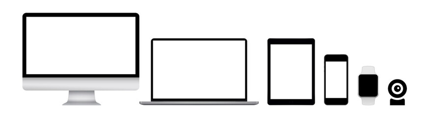 Computer monitor, laptop, tablet, phone, watch and web camera