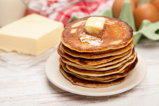 High pile of delicious pancakes