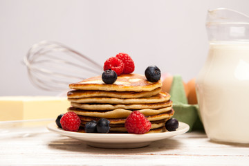 High pile of delicious pancakes