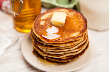 High pile of delicious pancakes