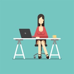 Business woman working in office. Character design. Vector illustration, flat style.
