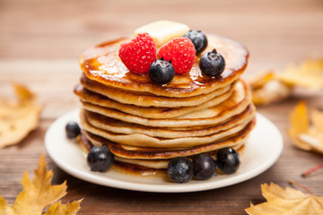 High pile of delicious pancakes