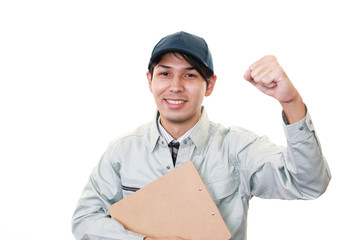 ガッツポーズの宅配人