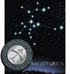 Illustration of Sagittarius zodiac sign. Archer zodiac poster. © razvart