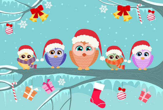 Christmas Owl Sitting on Tree Branch Decoration Gift Box