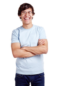 Laughing guy with crossed arms