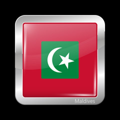 Maldives Variant Flag. Metallic Icon Square Shape