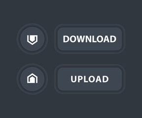 download, upload dark buttons, vector illustration