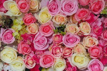 Colorful artificial flower are used to decorate in the wedding