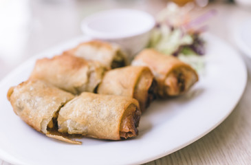 close up on spring rolls plate