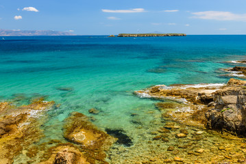 The picturesque seacoast of the Greek island of Paros, Cyclades, Greece.