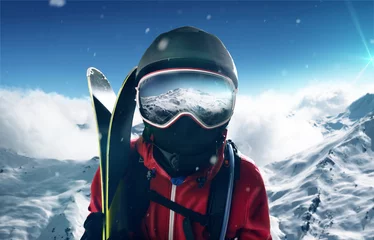 Wandaufkleber Skifahrer vor Berglandschaft © lassedesignen