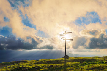 wooden signpost in the mountain © mimadeo