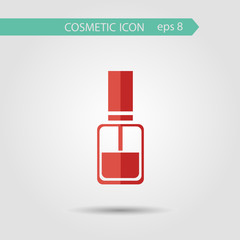 Vector stylish flat icon of beauty and cosmetic. Bottle of nail polish with brush.