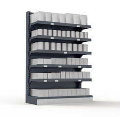 supermarket shelves filled with blank products isolated