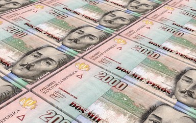 Colombian pesos bills stacks background. Computer generated 3D photo rendering.
