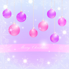 Christmas card,pink  Christmas balls, vector illustration