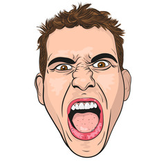 vector head of a screaming  young men.