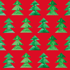 Christmas seamless background with watercolor  tree