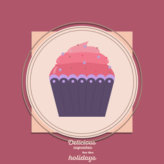 Merry Christmas Vintage Retro Typography Lettering Design Greeting Card with candy.Vintage cupcake poster design