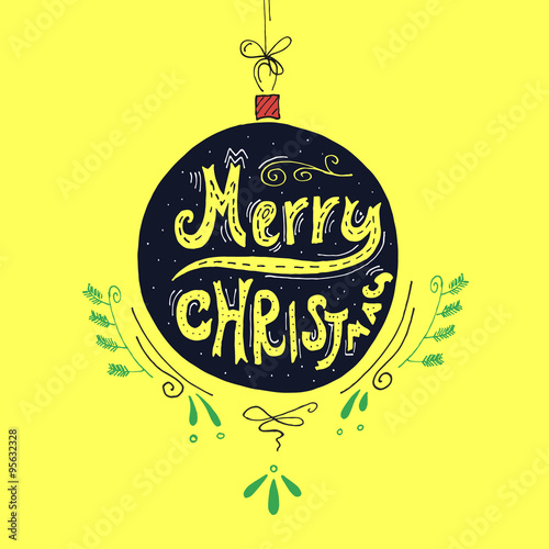 &quot;Hand Drawn Christmass Ornament with Merry Christmas Sign on It
