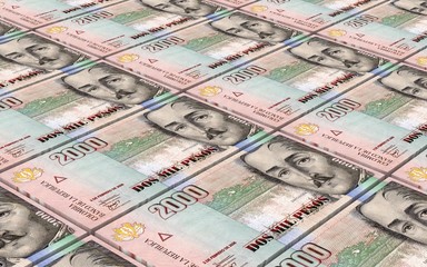 Colombian pesos bills stacks background. Computer generated 3D photo rendering.