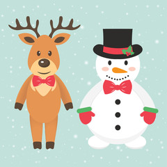 winter deer and snowman with tie