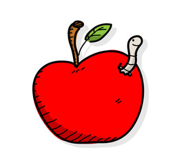 Apple Worm, a hand drawn vector illustration of an apple with worm in it.