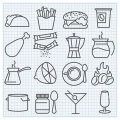 Thin line food and drink icons set