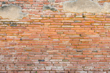 Brown brick wall in an old contemporary temple in Thailand
