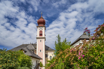 Bell tower of an old church,  Ortisei, Gardena Valley, Sud Tirol