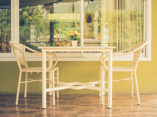 dining table in restaurant with retro effect