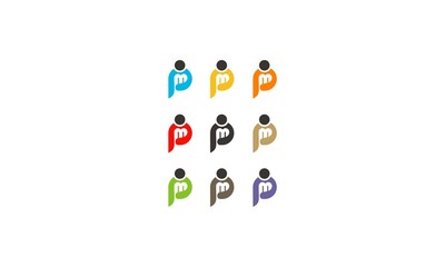 letter PM people logo template 