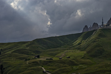 Gardena pass on a stormy day, Dolomites, Italy