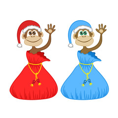 Monkey 2016 - cartoon set. Holiday Christmas vector illustration