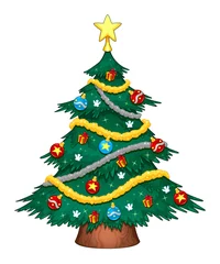 Fotobehang Kerstboom met versieringen © ddraw