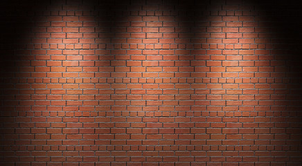 Illuminated brick wall. 3d render.