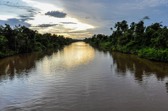 Sunset on the Amazon River, Brazil