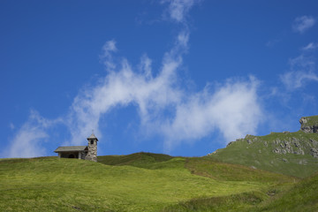 Small church in the meadows, Seceda, Odles, Dolomites, Italy