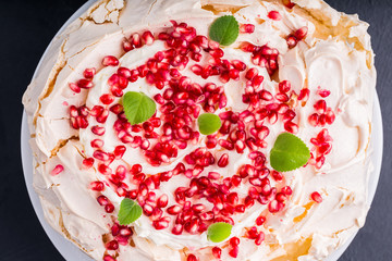 Pavlova cake with pomegranate