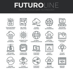 Obraz premium Cloud Data Technology Futuro Line Icons Set