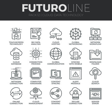 Cloud Data Technology Futuro Line Icons Set