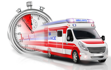 Notruf 112 mit Rettungswagen und Stoppuhr © i-picture