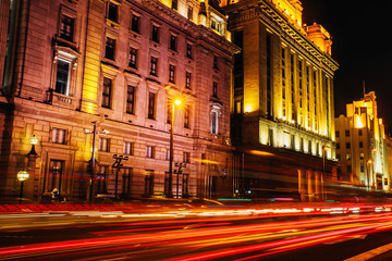 Fototapeta premium Shanghai bund. Central oldstyle street at night.