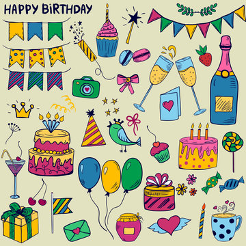 Cute colofrul set of birthday party elements