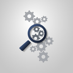 Business Analysis Symbol Concept with Magnifying Glass Icon and Gears