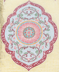 Old Mosaic Wall Art in temple, Thailand.