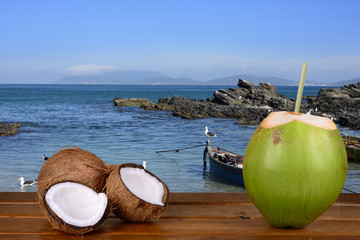 Green and Brown Coconuts at the beach - Rio de Janeiro, Brazil